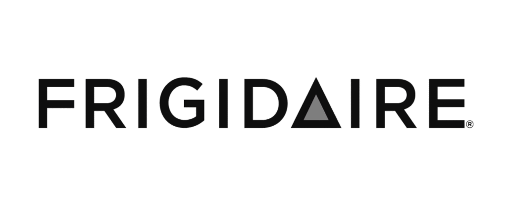Frigidaire logo featuring the brand name with a triangular design element, representing reliability in appliance repairs by District Appliance Services.